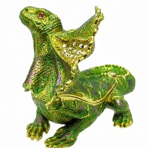 RUCINNI Frill Lizard SWAROVSKI Jeweled Trinket Box. Antiqued. Hand Painted.